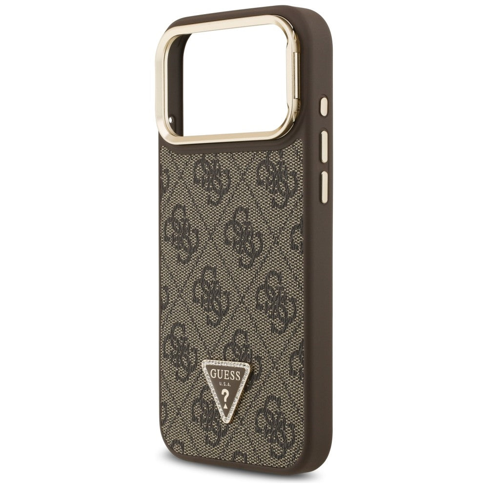 Guess 4G PU Triangle Logo & Stand Camera Magsafe Case til iPhone 17 Pro Max - Brunt