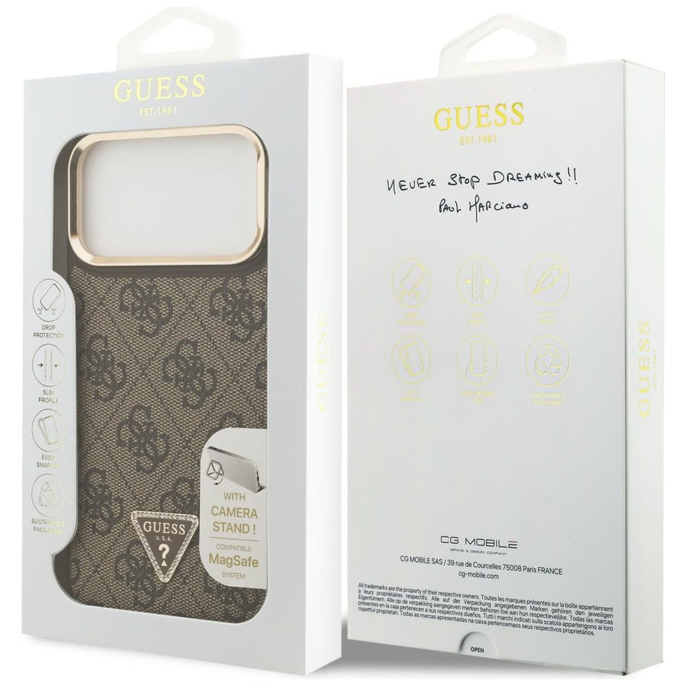 Guess 4G PU Triangle Logo & Stand Camera Magsafe Case til iPhone 17 Pro Max - Brunt