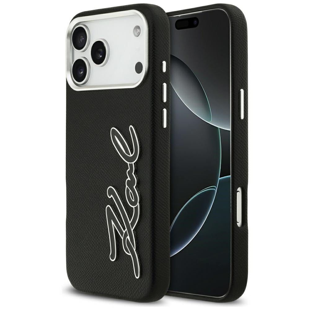 Karl Lagerfeld FW Grained Signature Logo Case til iPhone 17 Pro Max - sort