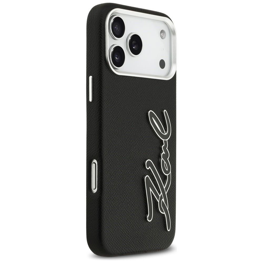 Karl Lagerfeld FW Grained Signature Logo Case til iPhone 17 Pro Max - sort