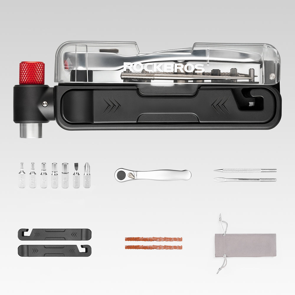 Rockbros Multitool Bike Tool Set with CO2 Pump and Ratchet Wrench - Black