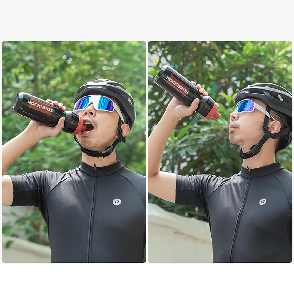 Rockbros 750 ml cykelflaske - gennemsigtig sort med rød mundstykke