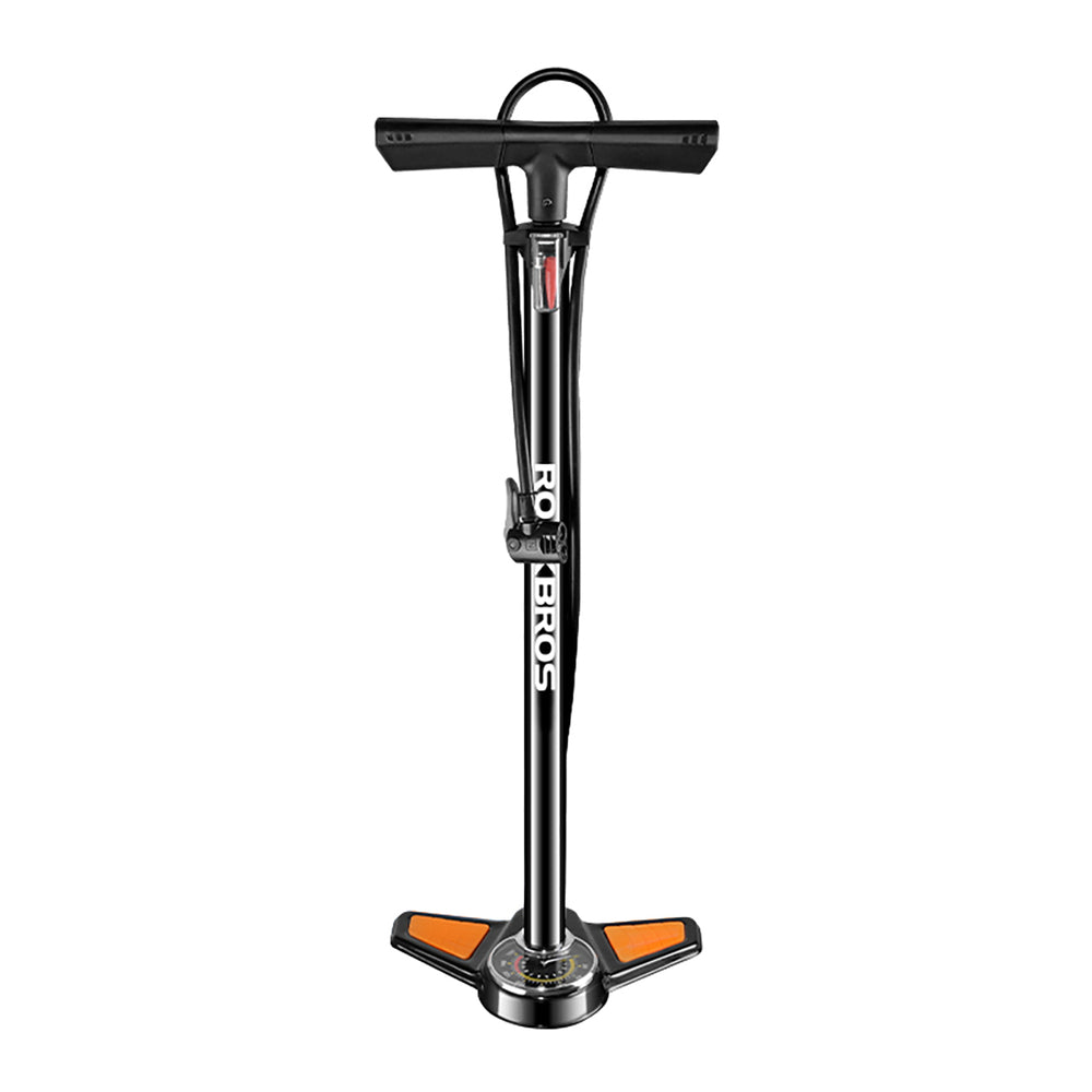 Rockbros GP6532B gulvpumpe med trykmåler - sort og orange
