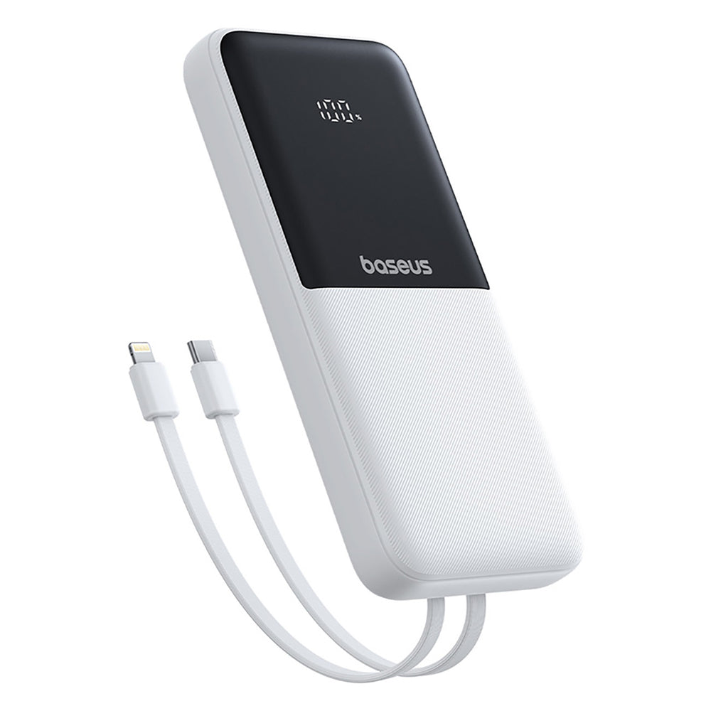 Baseus Lipow 10000mAh 22.5W Powerbank med to indbyggede kabler (med Baseus Simple USB-A - USB-C 3A 20cm kabel) - hvid
