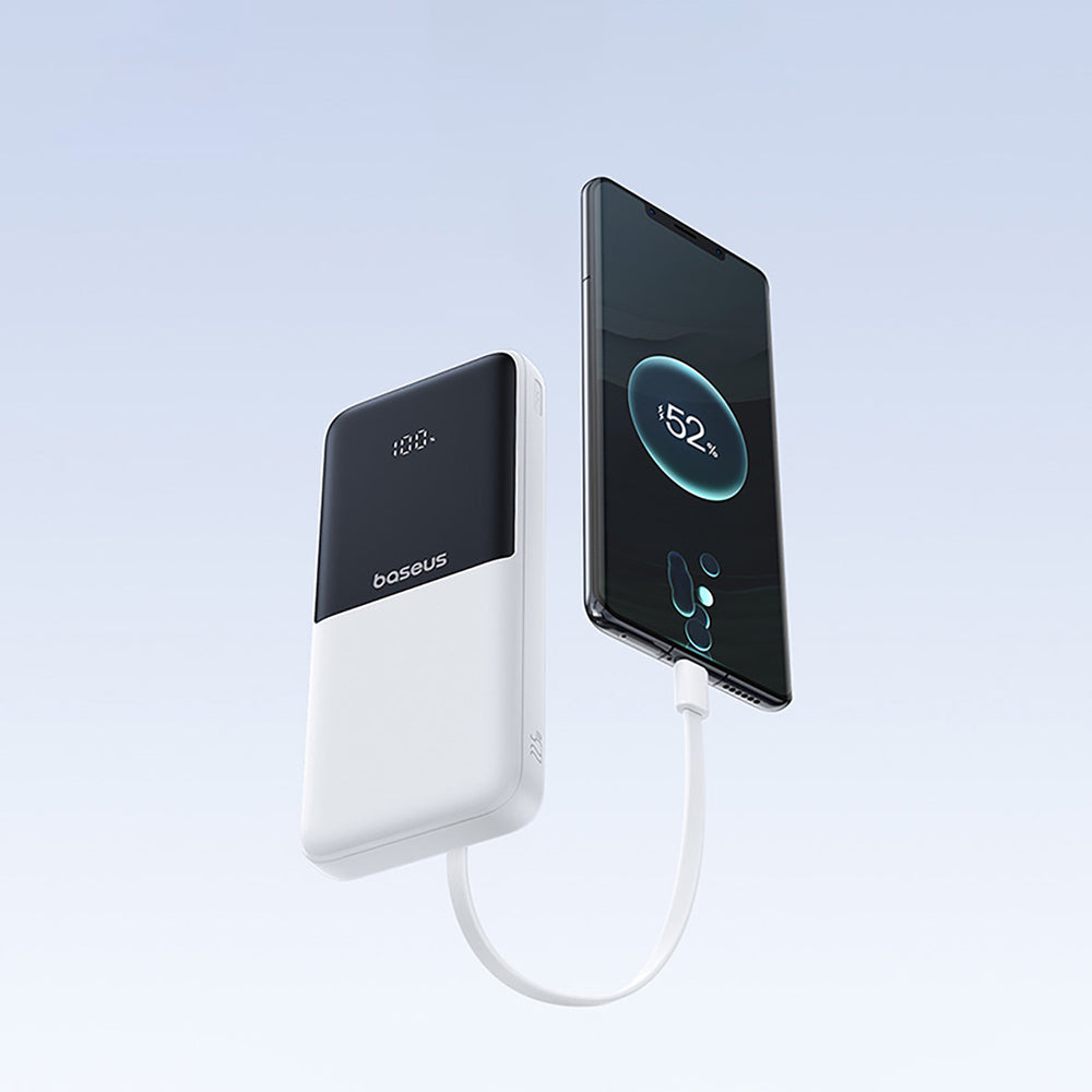 Baseus Lipow 10000mAh 22.5W Powerbank med to indbyggede kabler (med Baseus Simple USB-A - USB-C 3A 20cm kabel) - hvid