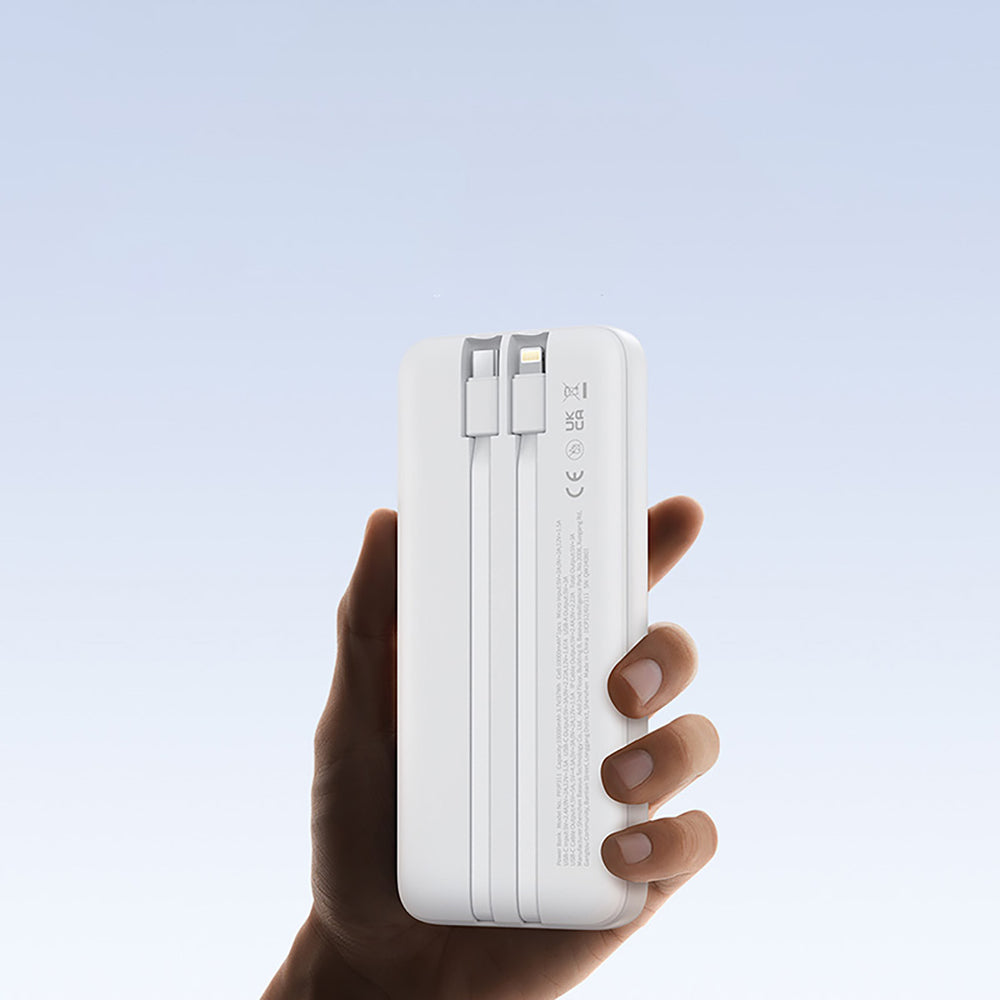 Baseus Lipow 10000mAh 22.5W Powerbank med to indbyggede kabler (med Baseus Simple USB-A - USB-C 3A 20cm kabel) - hvid