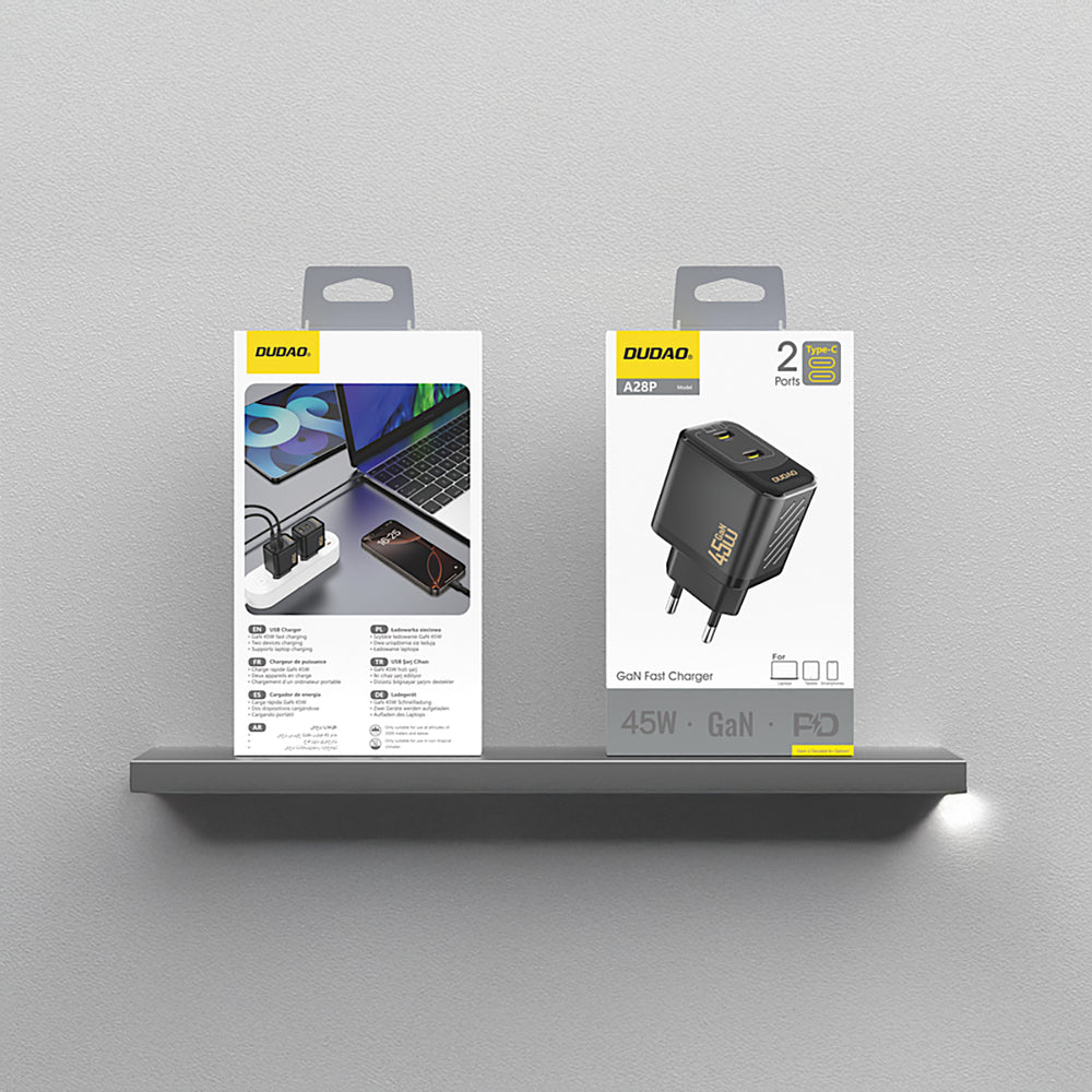 Dudao A28PEU PD 45W GaN 2xUSB Wall Charger - sort