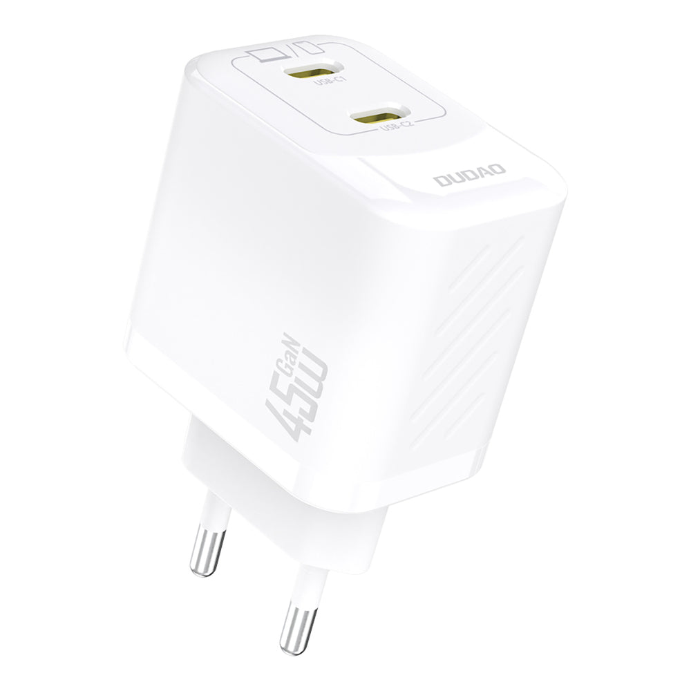 Dudao A28PEU PD 45W GaN 2xUSB-C Wall Charger - hvid