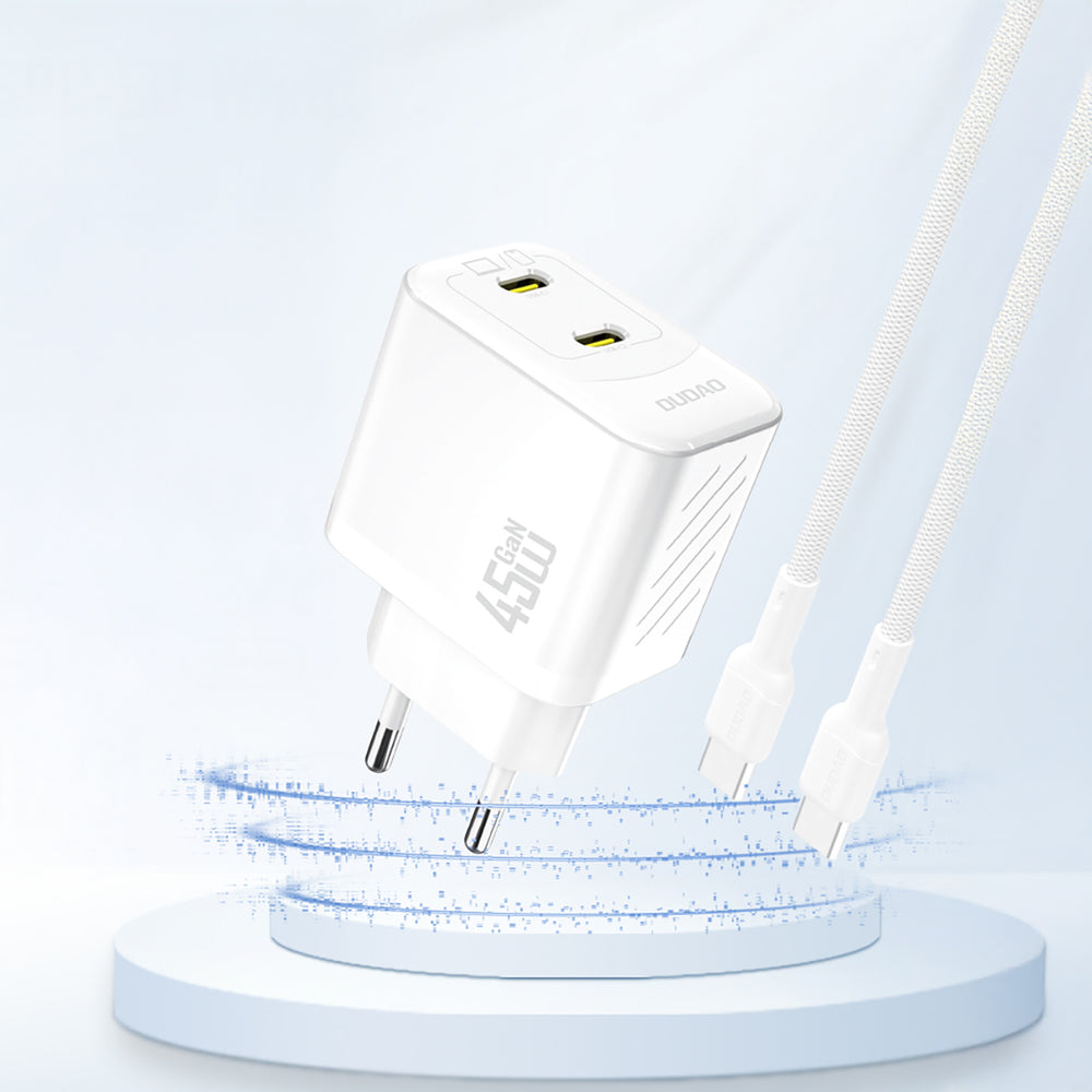 Dudao A28PEU PD 45W GaN 2xUSB-C Wall Charger - hvid