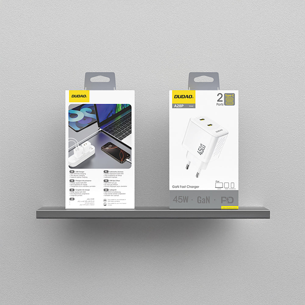 Dudao A28PEU PD 45W GaN 2xUSB Wall Charger - hvid