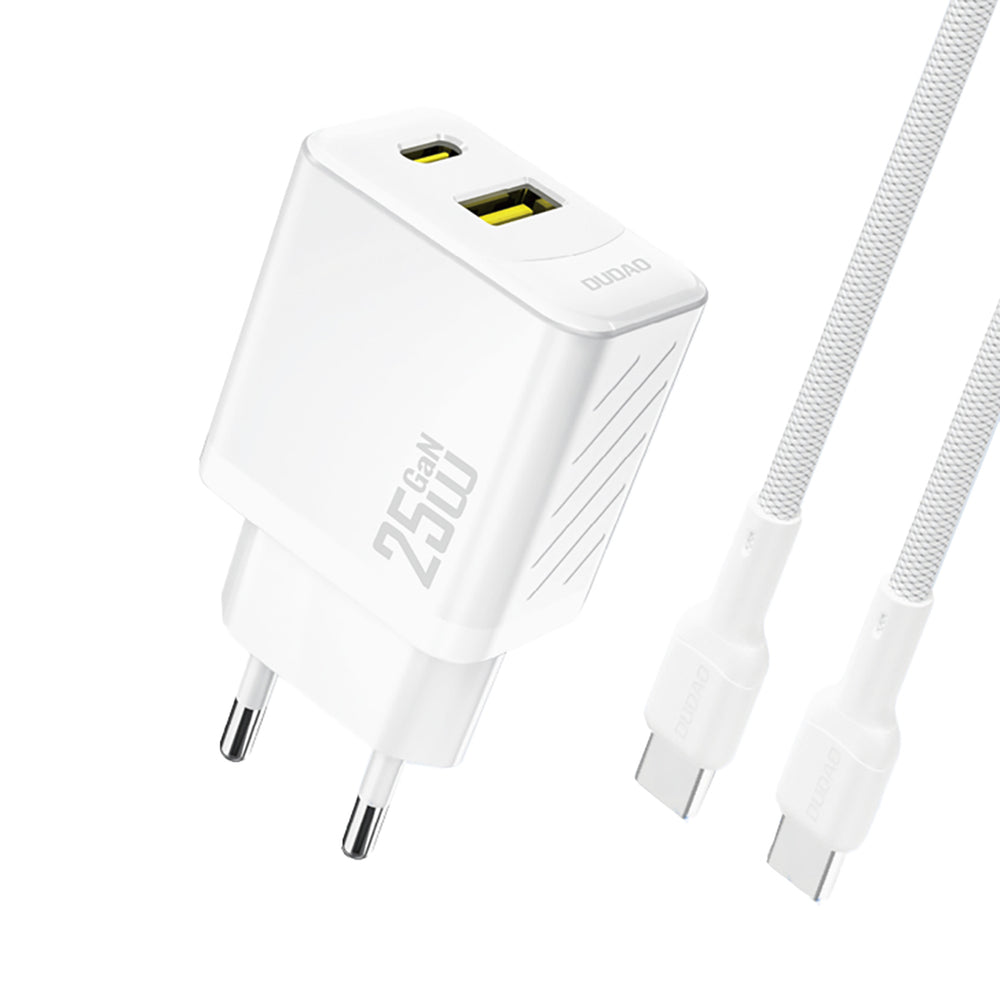 Dudao A26TCEU PD QC 25W GaN USB-A USB-C Wall Charger med USB-C-kabel - hvid