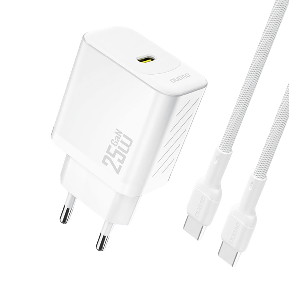 Dudao A27CEU PD 25W GaN USB-C Wall Charger with USB-C Cable - White