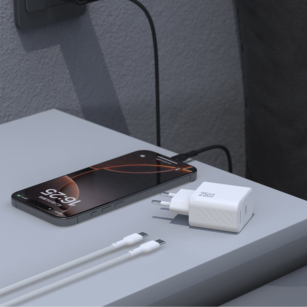 Dudao A27CEU PD 25W GaN USB-C Wall Charger with USB-C Cable - White