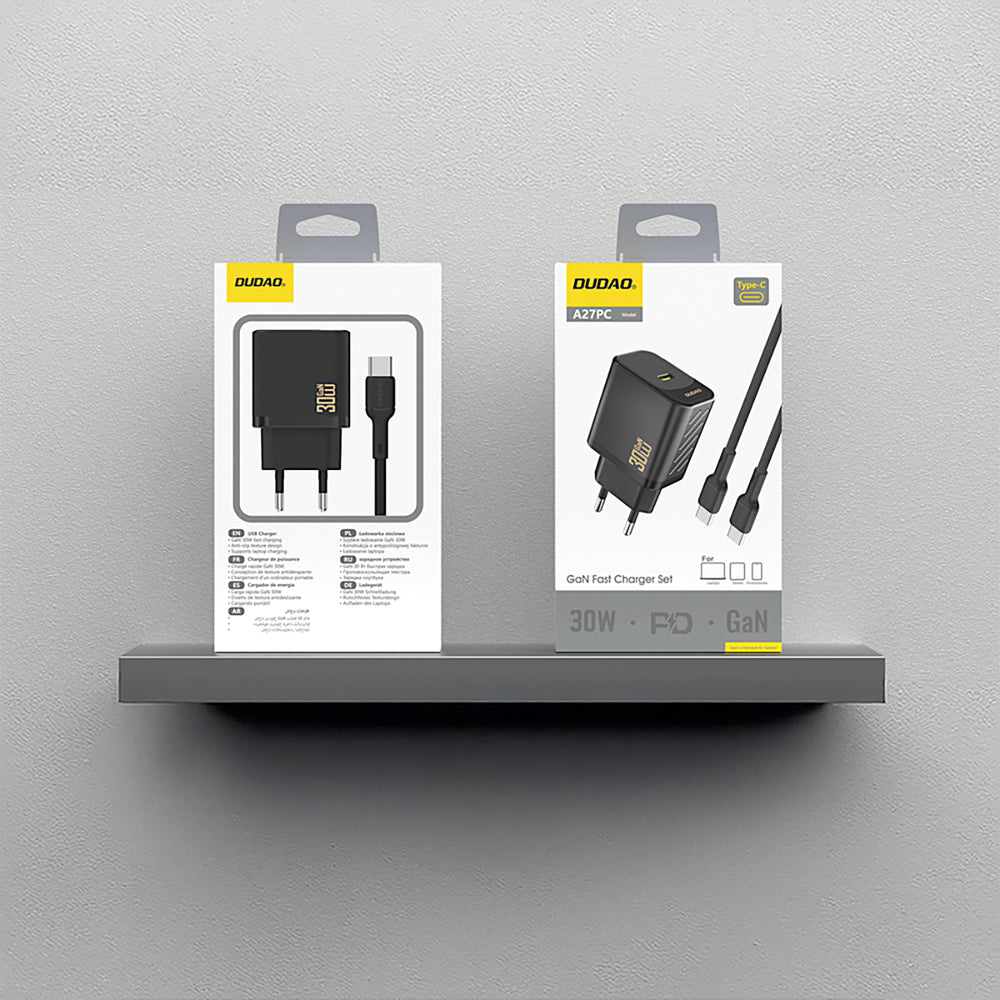 Dudao A27PCEU PD 30W GaN USB-C Wall Charger med USB-C kabel - sort