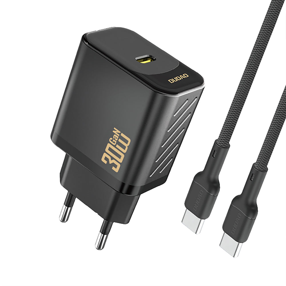 Dudao A27PCEU PD 30W GaN USB-C Wall Charger med USB-C kabel - sort
