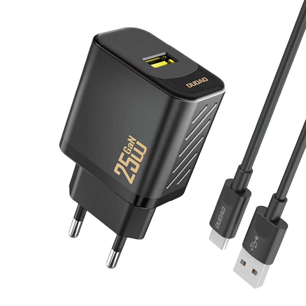 Dudao A27STEU 25W GaN USB-A Wall Charger med USB-A - USB-C Cable - sort