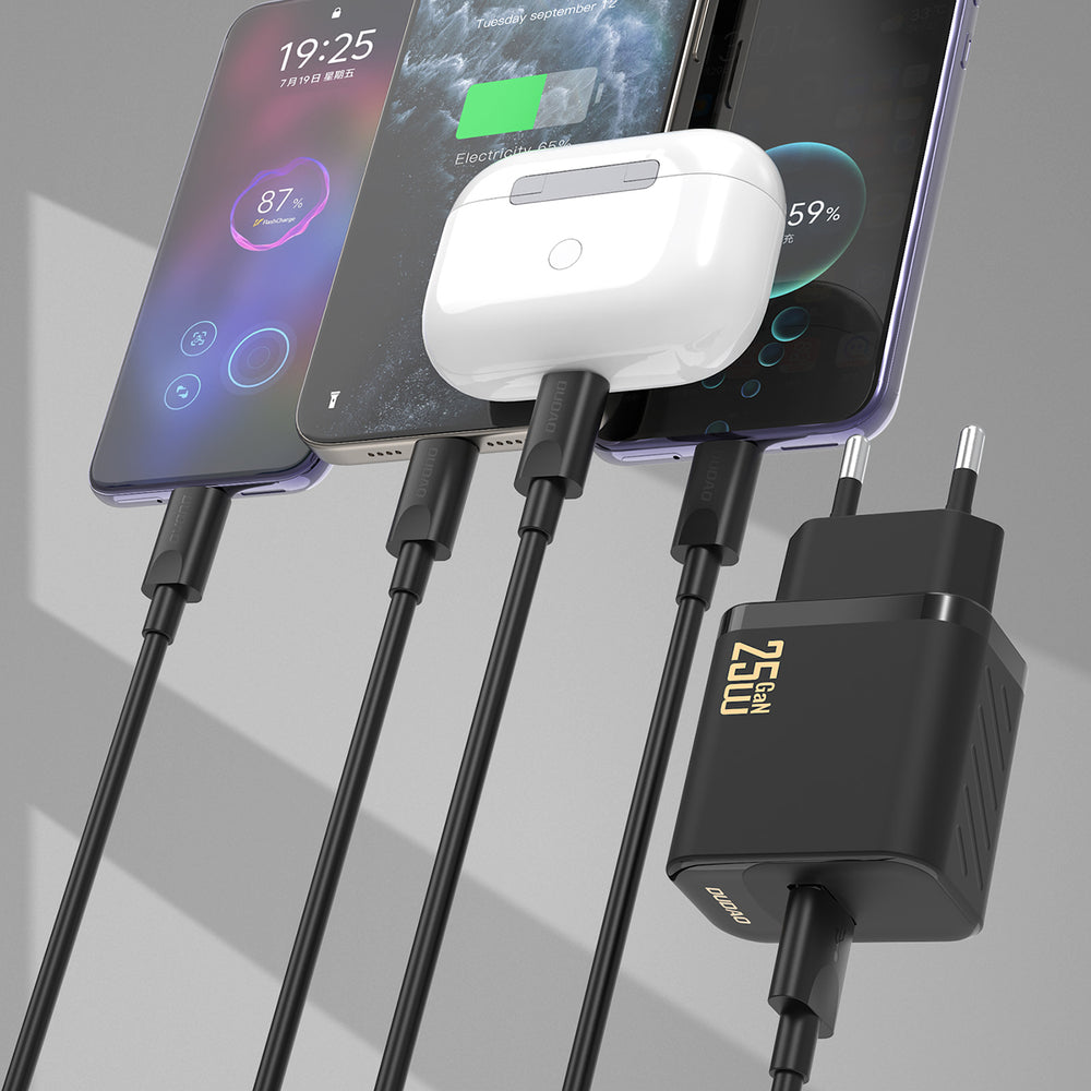 Dudao A27STEU 25W GaN USB-A Wall Charger med USB-A - USB-C Cable - sort