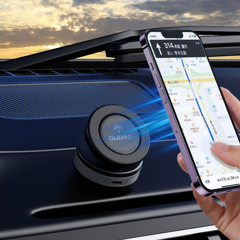 Dudao F24MAX bilholder med 15W trådløs oplader, MagSafe kompatibel, med automatisk sugekop - sort