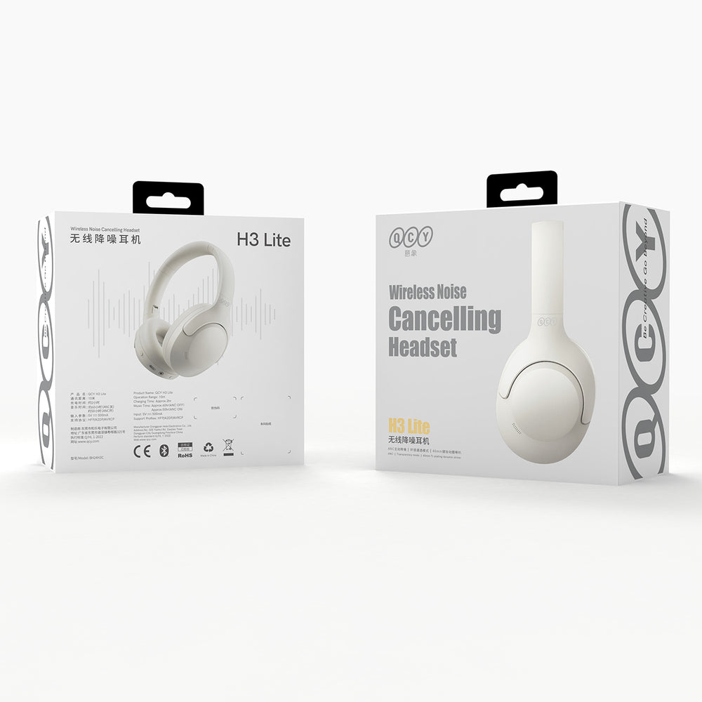 QCY H3 Lite Over-Ear Headphones with ANC and Bluetooth 5.3 - White