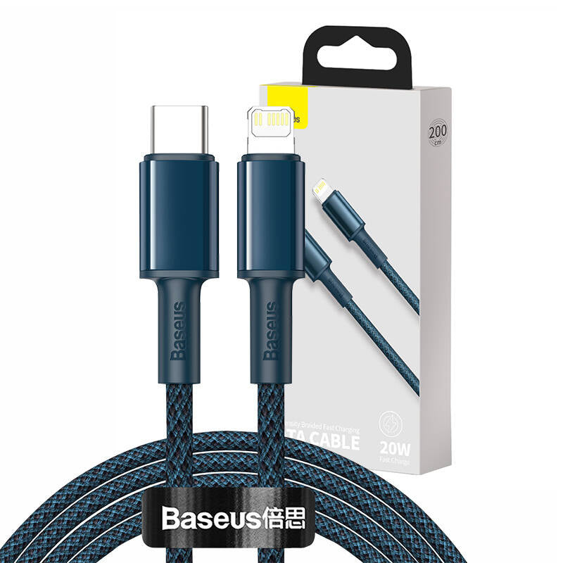 Baseus High Density Braided Cable Type-C til Lightning, PD, 20W, 2m (blå)