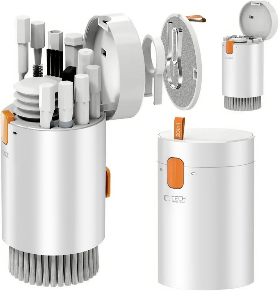 Tech-Protect 20-i-1 multifunktionelt rengøringsset til telefon, tablet, bærbar computer og hovedtelefoner - hvidt