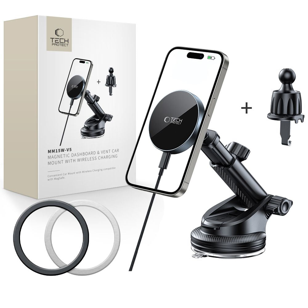 Tech-Protect mm15W-V5 Magnetisk MagSafe-bilholder til cockpit/vindrude/luftventil - sort