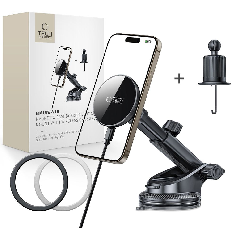 Tech-Protect mm15W-V10 Magnetisk MagSafe bilholder til cockpit/vindrude/luftventil - sort