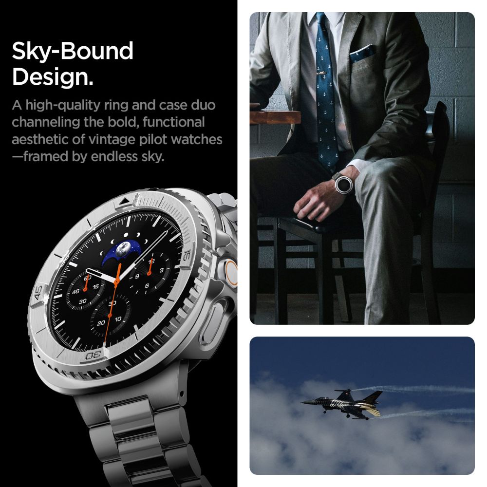 Spigen Bezel Tune Pro Pilot Cover for Samsung Galaxy Watch 8 Classic 46mm - Silver