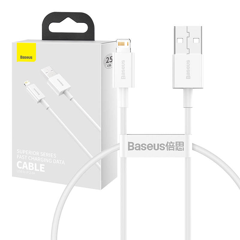 Baseus Superior-serien Kabel USB til Lightning, 2,4A, 0,25m (hvid)