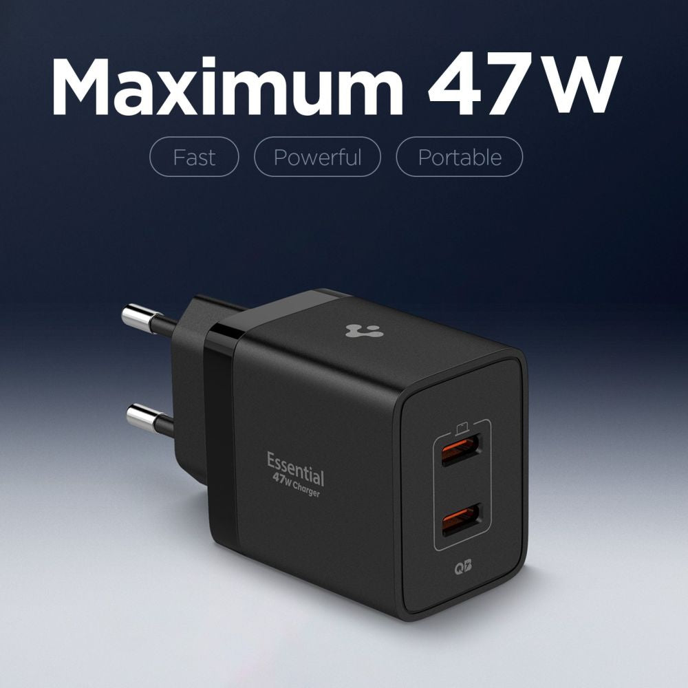 Spigen Essential EE472EU 2-port USC-C 47W wall charger - black