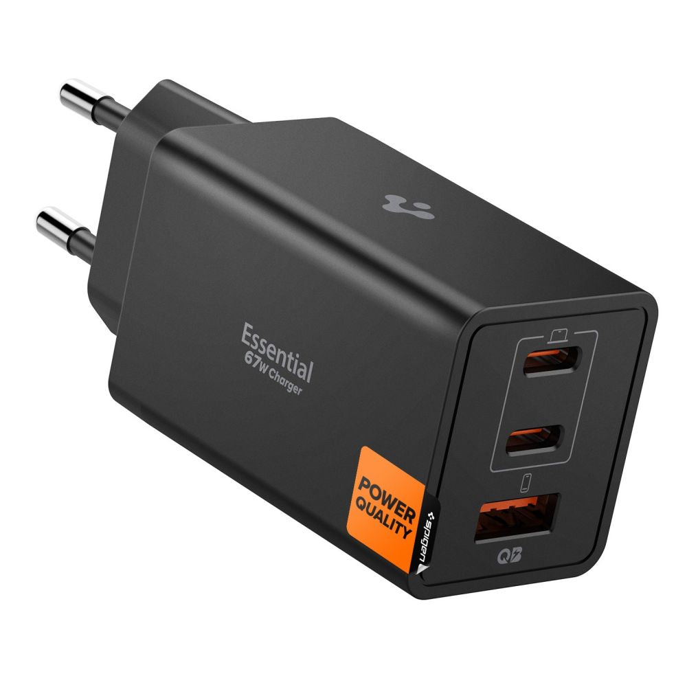 Spigen Essential EE673EU 3-port charger 2xUSB-C 1xUSB-A 67W - black