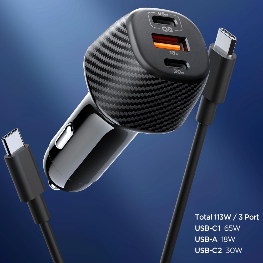 Spigen Essential EV1133 3-port car charger - black