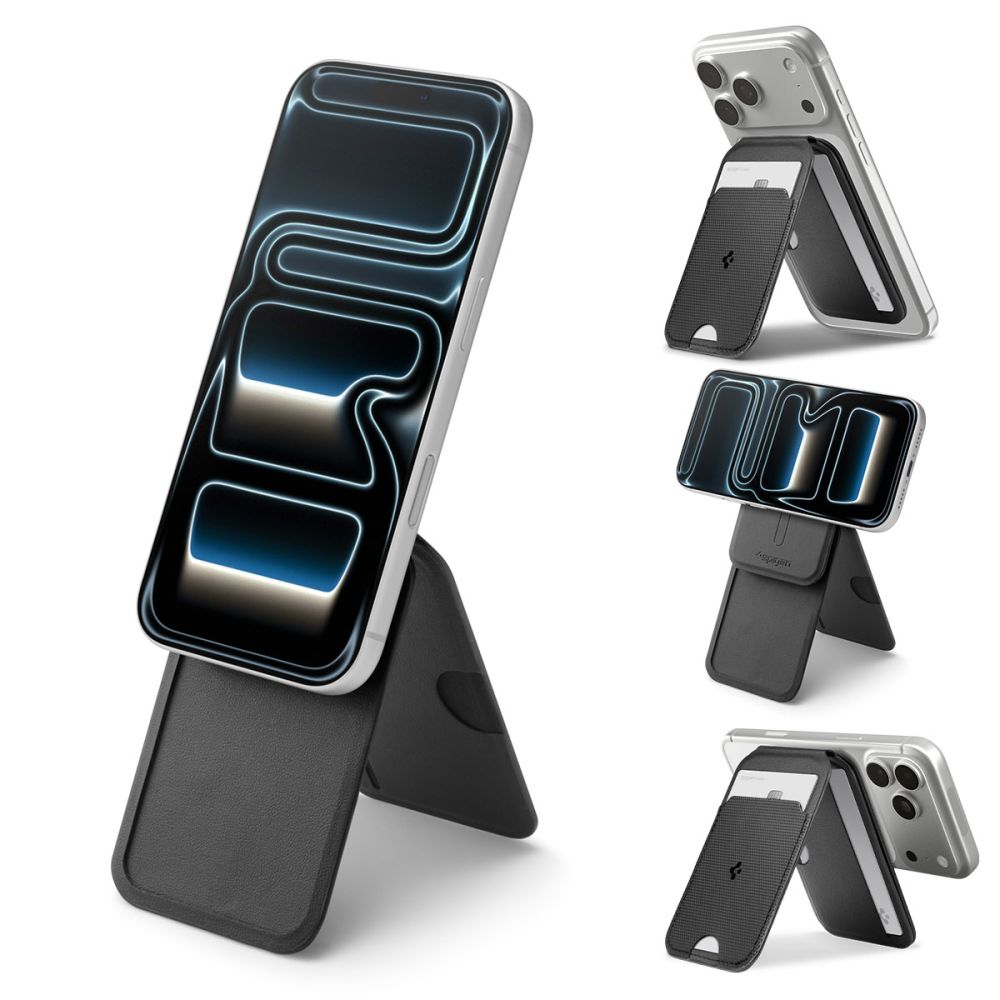 Spigen Slim Fold Tripod Wallet S314-2 MagSafe Magnetisk Telefonkasse - sort