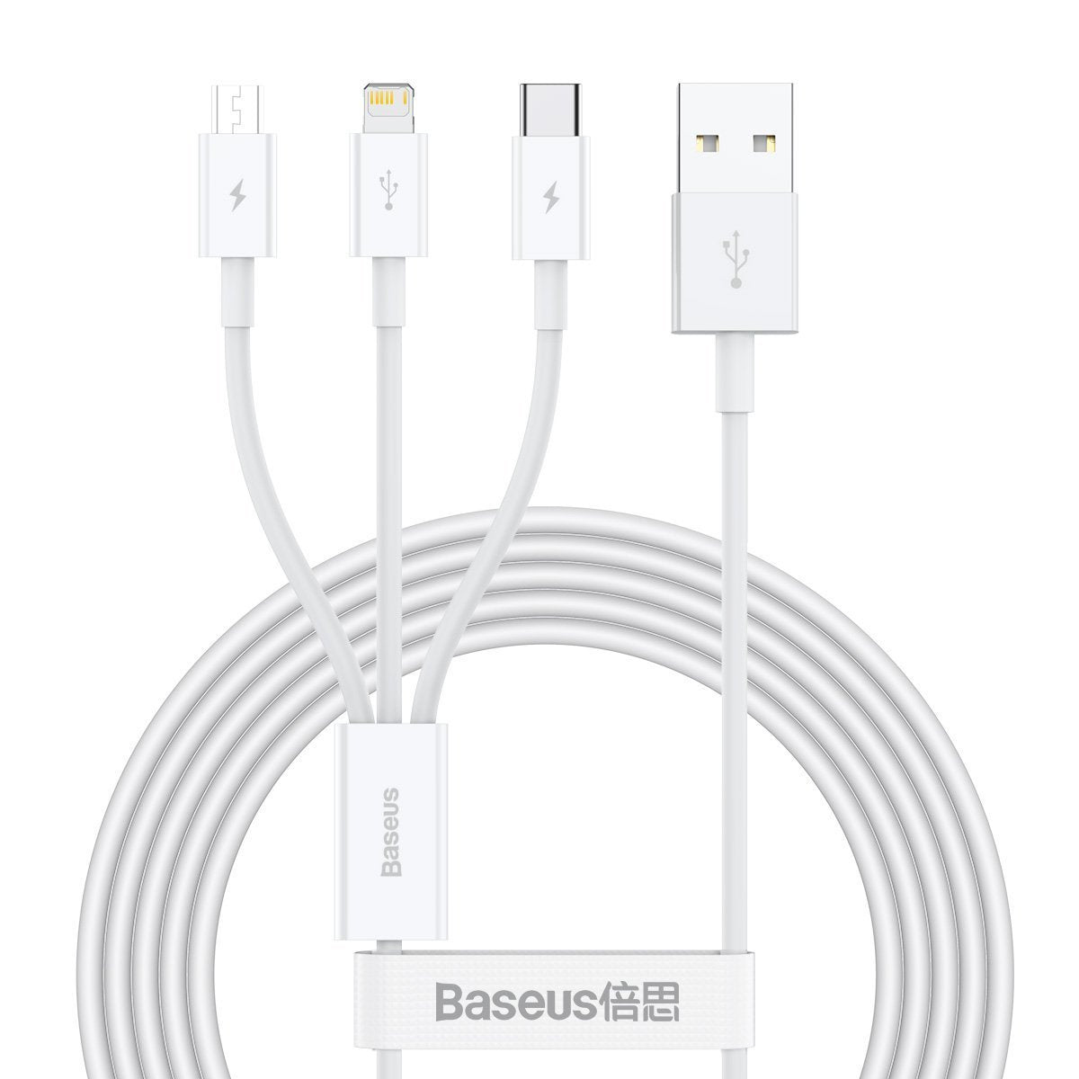USB-kabel 3in1 Baseus Superior Series, USB til mikro USB / USB-C / Lightning, 3,5 A, 1,5 m (hvid)