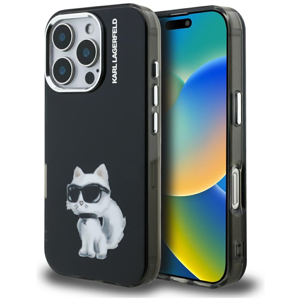 Karl Lagerfeld IML Aquarelle Choupette & Logo iPhone 16 Pro Case - Black