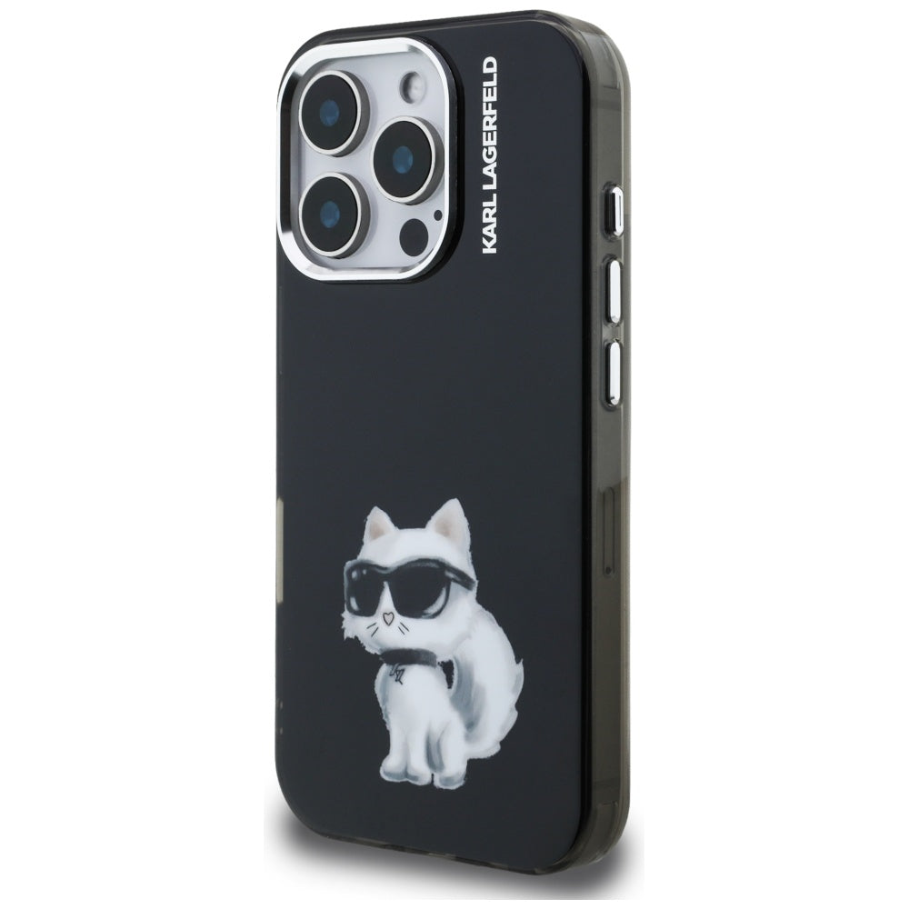 Karl Lagerfeld IML Aquarelle Choupette & Logo iPhone 16 Pro Case - Black