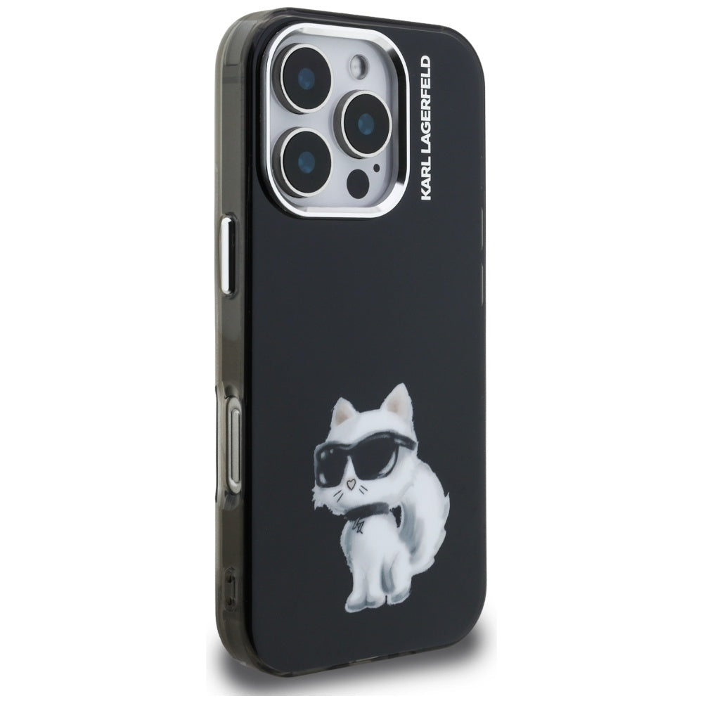 Karl Lagerfeld IML Aquarelle Choupette & Logo Case for iPhone 16 Pro Max - Black
