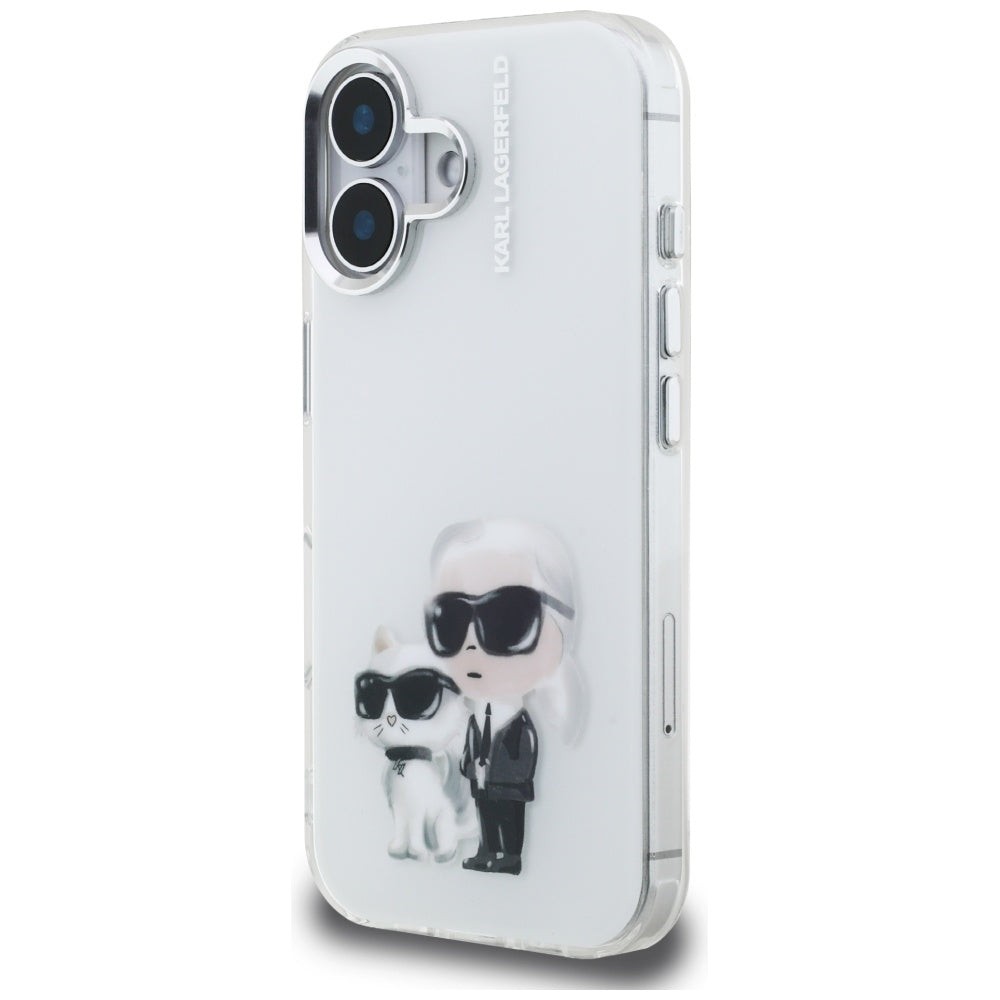 Karl Lagerfeld IML Aquarelle Karl & Choupette & Logo iPhone 16 Case - White