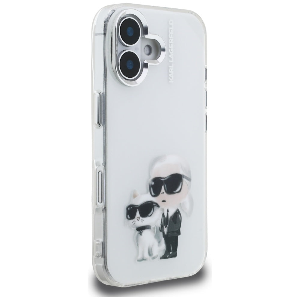 Karl Lagerfeld IML Aquarelle Karl & Choupette & Logo iPhone 16 Case - White