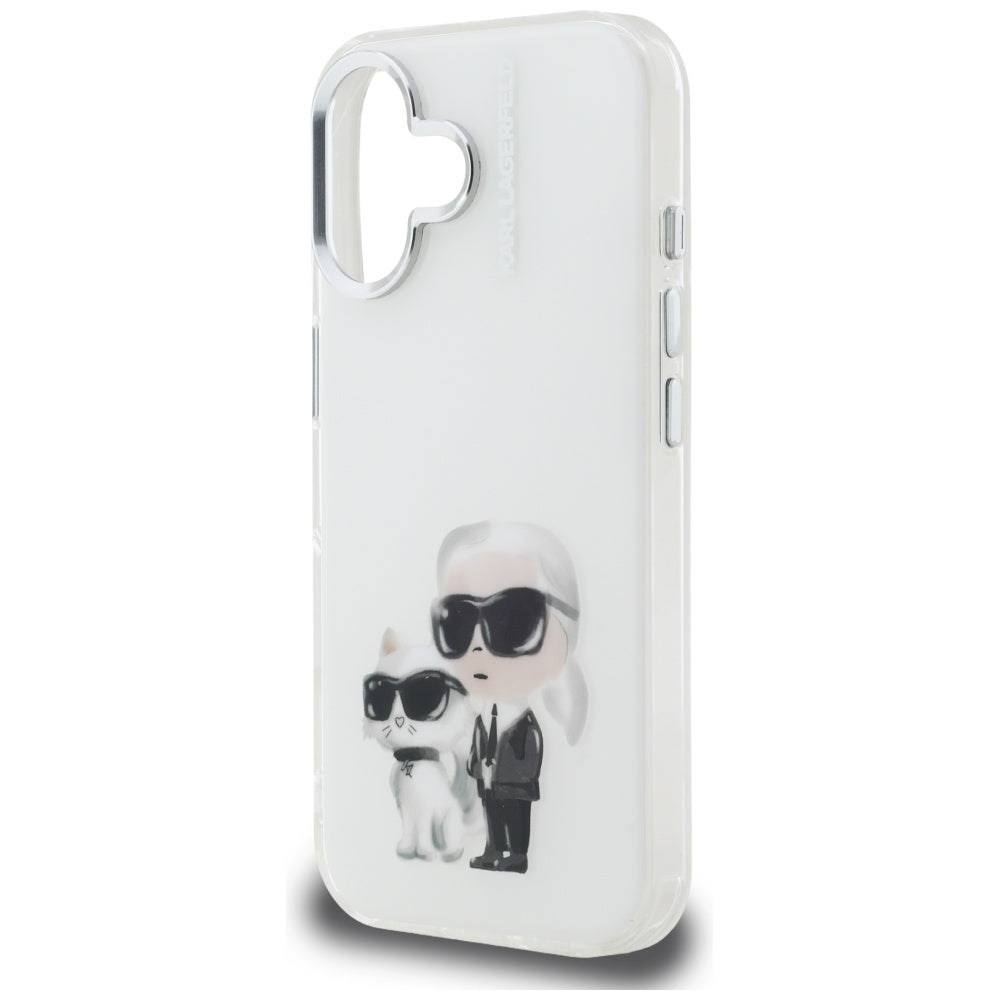 Karl Lagerfeld IML Aquarelle Karl & Choupette & Logo iPhone 16 Case - White