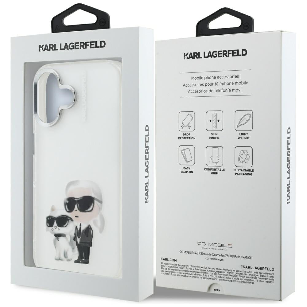 Karl Lagerfeld IML Aquarelle Karl & Choupette & Logo iPhone 16 Case - White