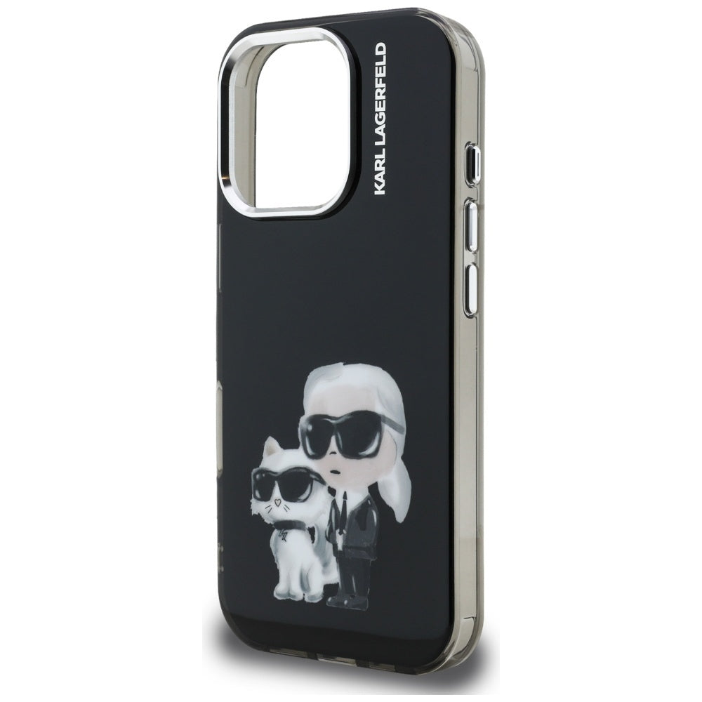 Karl Lagerfeld IML Aquarelle Karl & Choupette & Logo iPhone 16 Pro Case Black