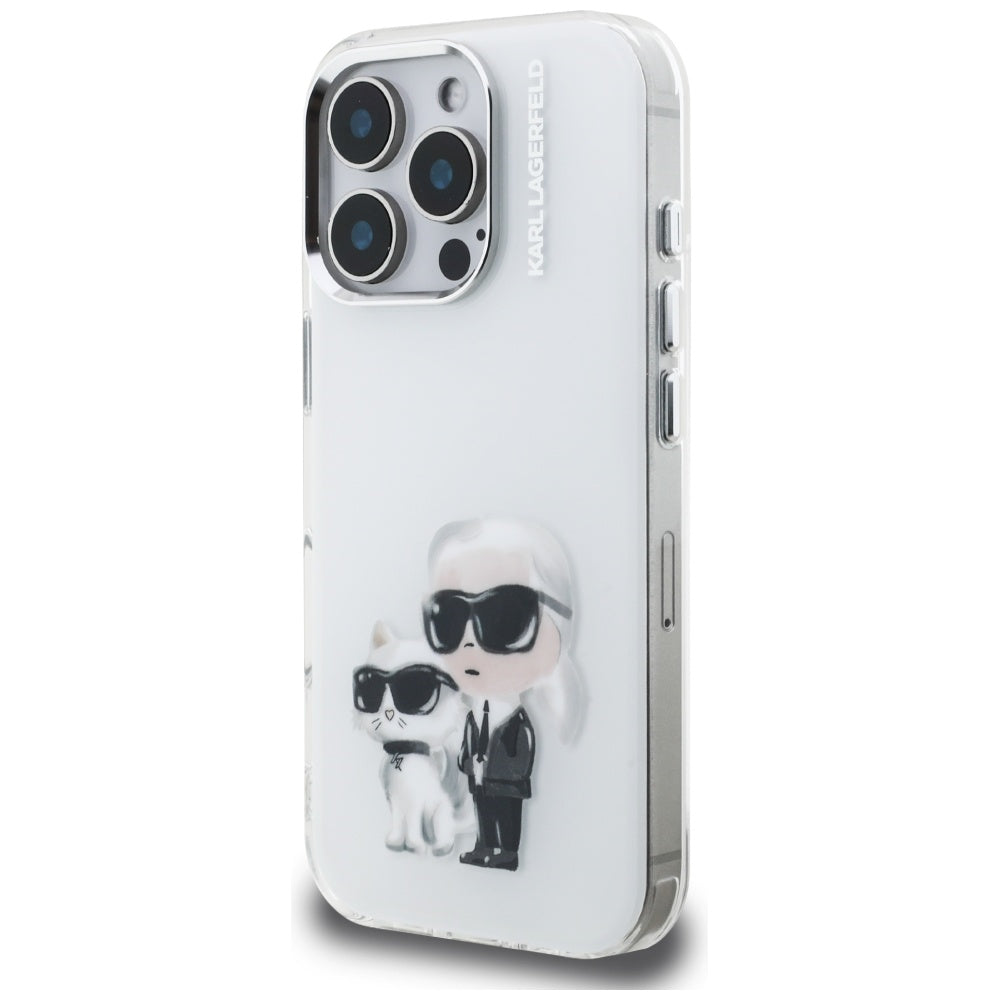 Karl Lagerfeld IML Aquarelle Karl & Choupette & Logo Case for iPhone 16 Pro Max - White