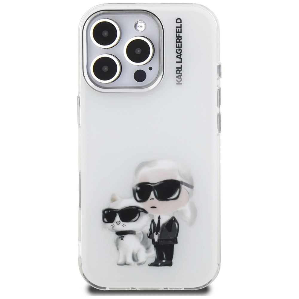Karl Lagerfeld IML Aquarelle Karl & Choupette & Logo Case for iPhone 16 Pro Max - White