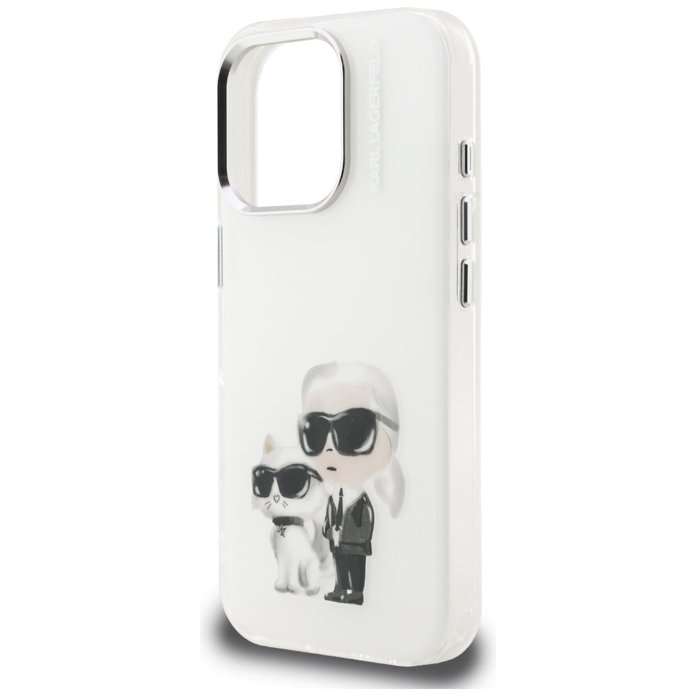 Karl Lagerfeld IML Aquarelle Karl & Choupette & Logo Case for iPhone 16 Pro Max - White