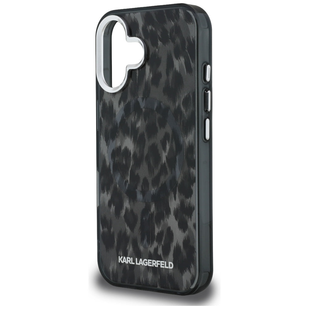 Karl Lagerfeld IML Leopard Pattern MagSafe Case for iPhone 16 - Black