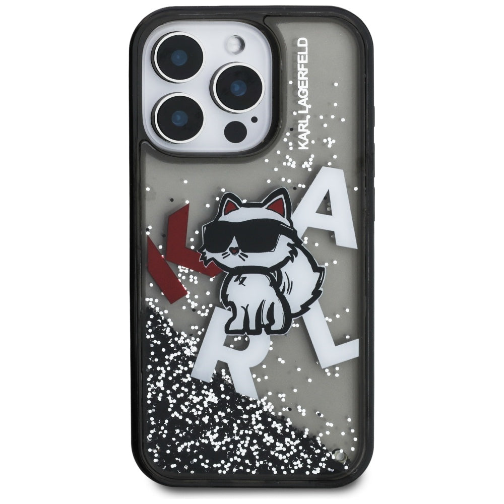 Karl Lagerfeld Liquid Glitter Choupette Logo Case for iPhone 16 Pro Max - Black