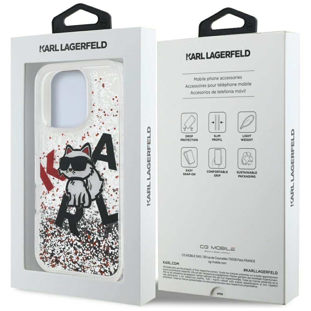 Karl Lagerfeld Liquid Glitter Choupette Logo Case for iPhone 16 Pro Max - Clear
