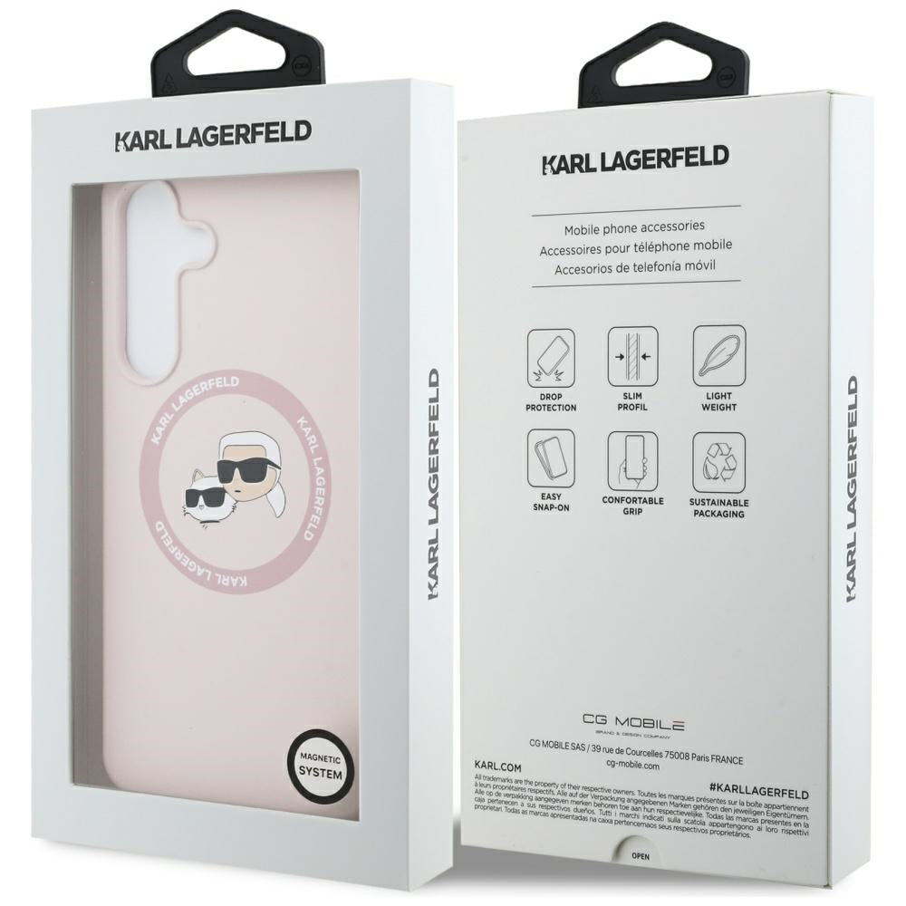 Karl Lagerfeld Silicone Karl & Choupette Heads MagSafe Case for Samsung Galaxy S25 FE - Pink
