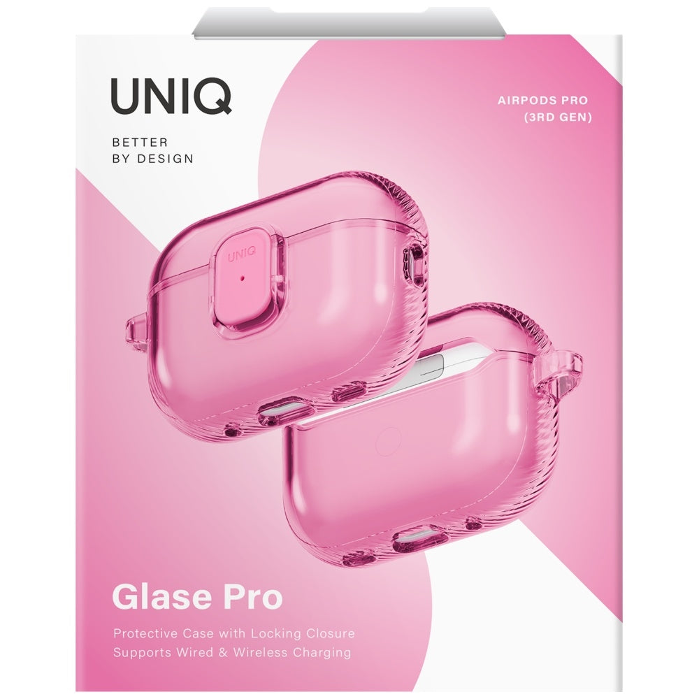 Uniq Glase Pro Case for AirPods Pro 3 Lock Case - Transparent Pink